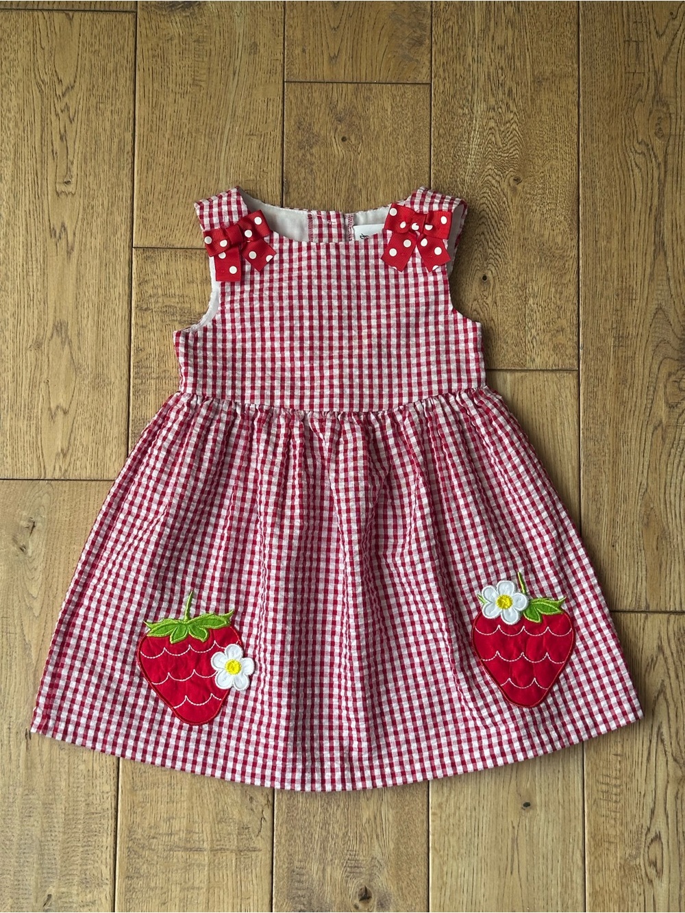 Counting Daisies Red Gingham Strawberry Appliqué Dress size 2T